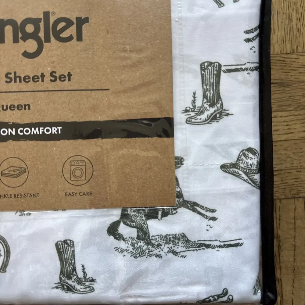 Wrangler Queen Cowboy Rodeo Horse Boot Hat Cactus Western Green Sheet Set NEW